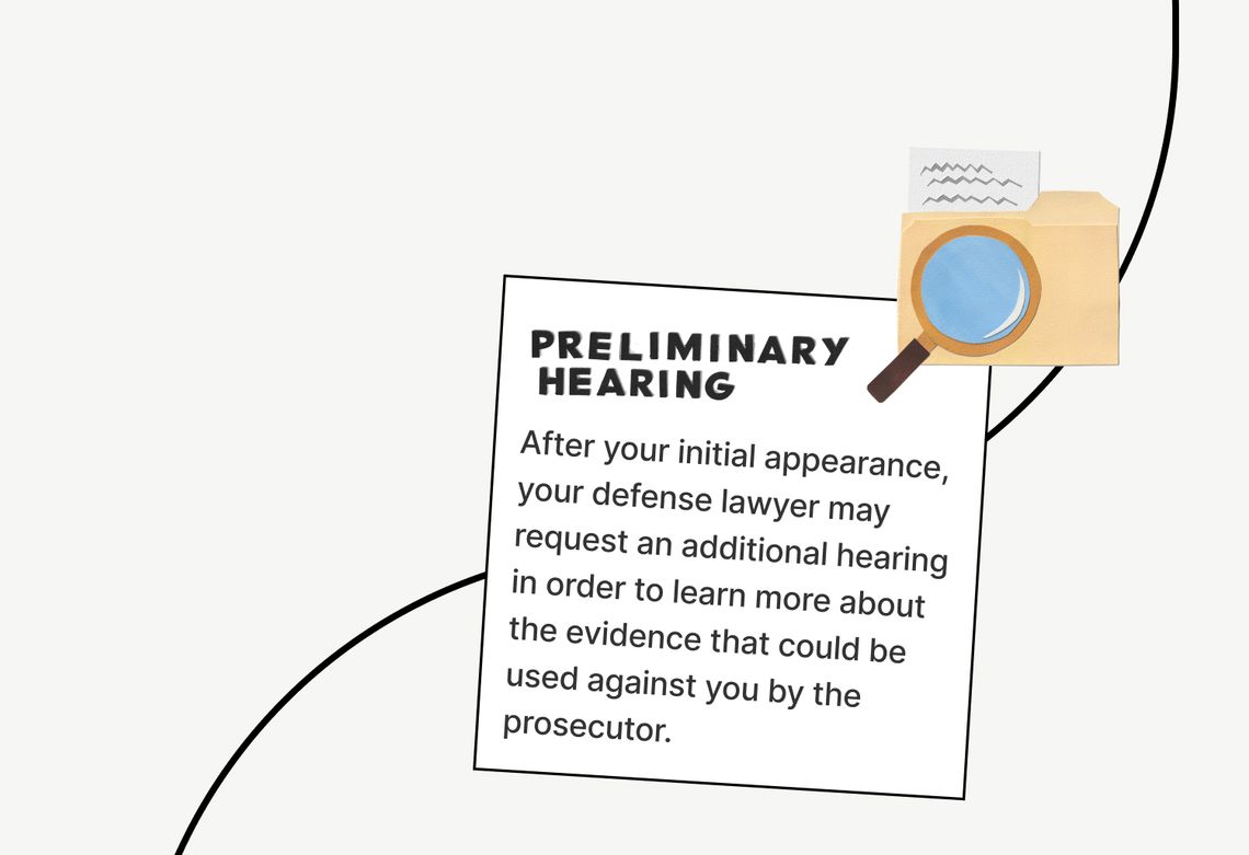 Preliminary Hearing
After your initial appearance, your defense lawyer may request an additional hearing in order to learn more about the evidence that could be used against you by the prosecutor.
