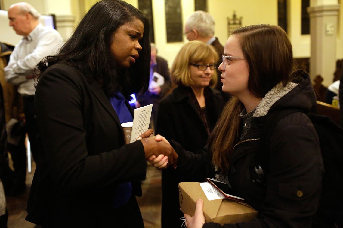 Foxx speaks to Laurel Hill after a panel discussion at St. Chrysostom’s Episcopal Church in Chicago, where she addressed issues surrounding mass incarceration in local and state jails.