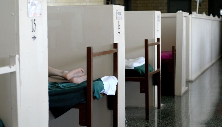 A scene from an orientation video being shown in New York prisons on how to avoid being raped.

