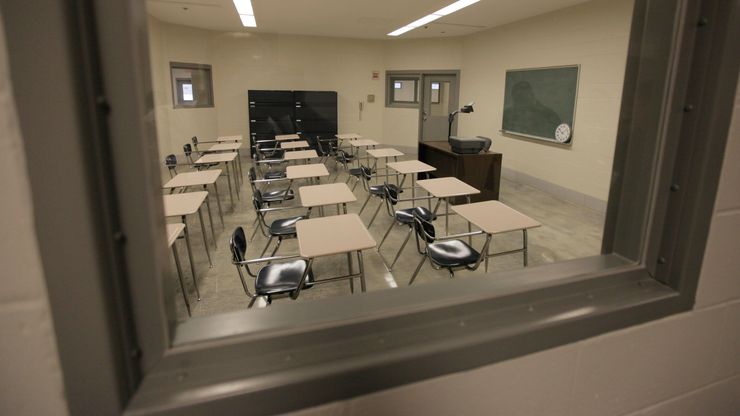 A classroom at the Thomson Correctional Center, a federal prison, in Thomson, Ill.