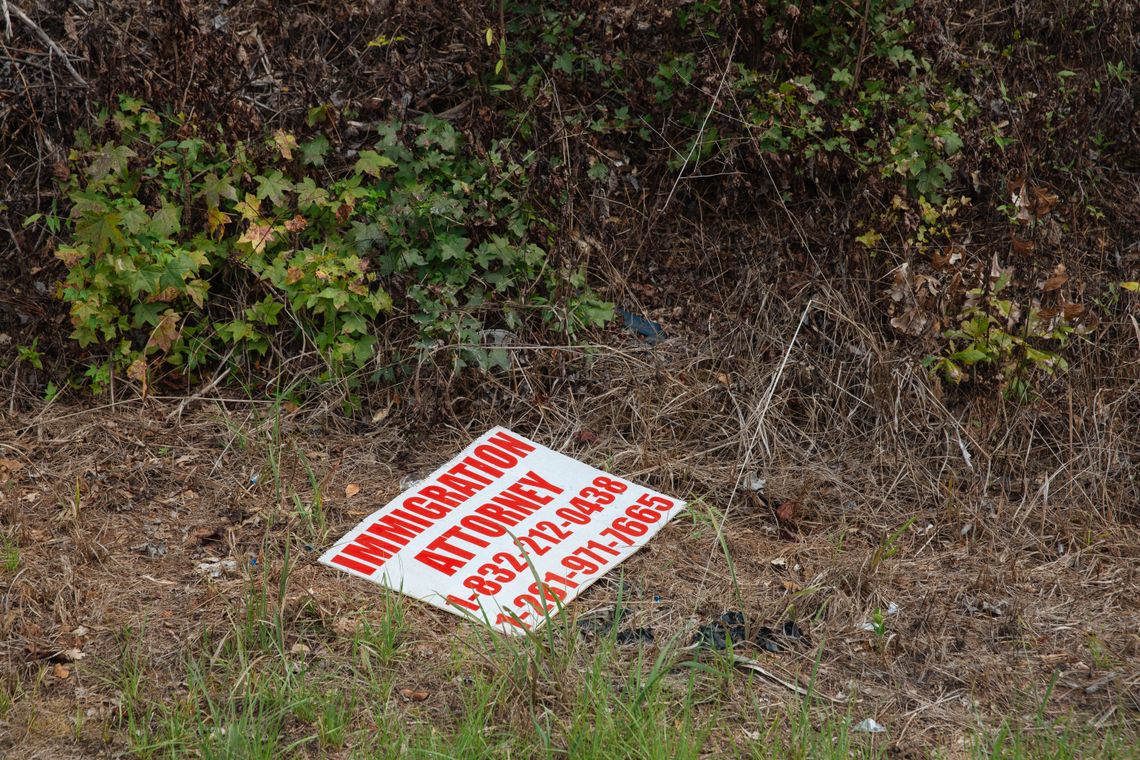 A sign belonging to a lawyer who no longer works with clients at Stewart Detention Center. 
