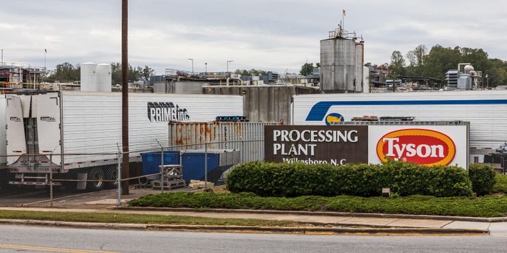 Tyson Foods, which operates this chicken processing plant in Wilkesboro, North Carolina, and several other area facilities, employs prisoners from a nearby state prison.