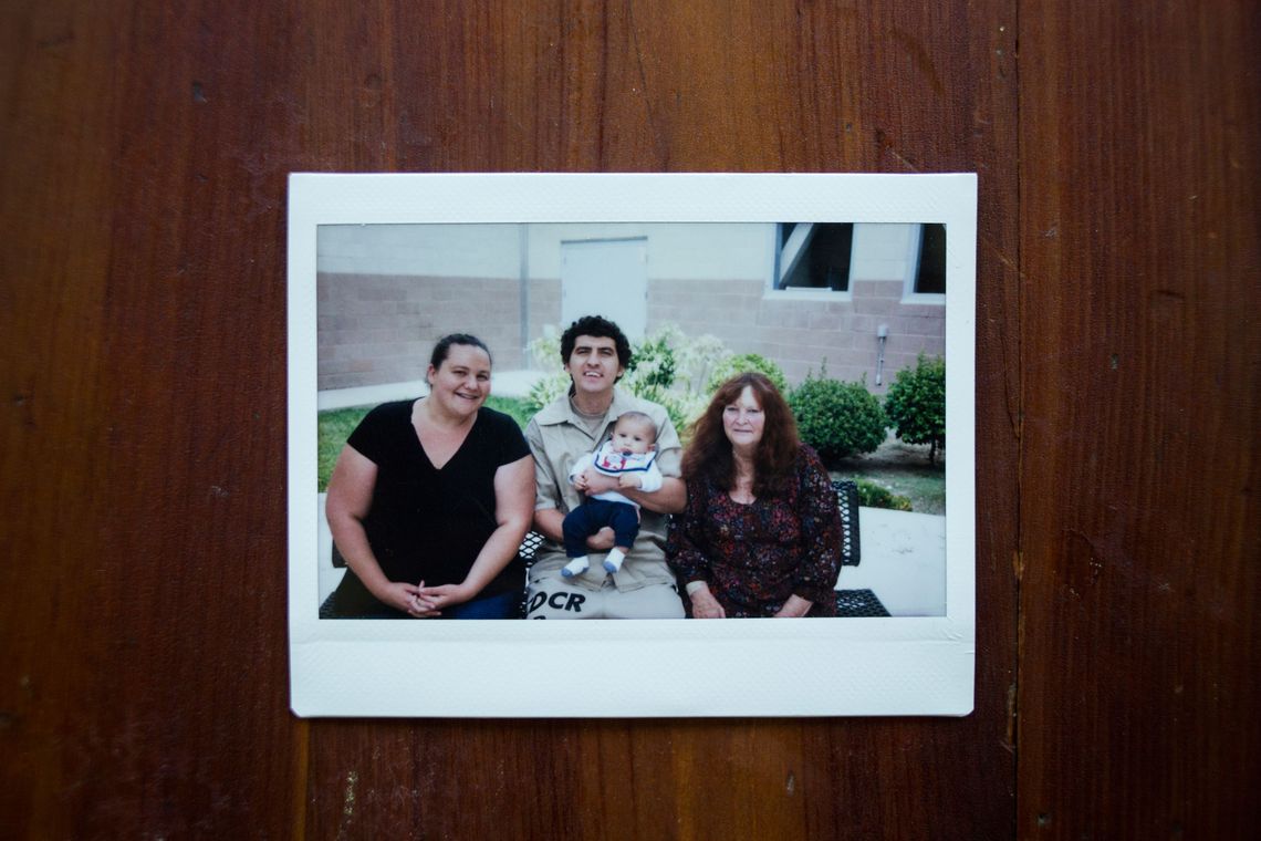 A photo of Colleen Khalifa, right, with her son Shawn Khalifa, center, and her daughter Jennifer Ponce, left, and Ponce's son Jackson Ponce, taken during a visit to the Coalinga State Hospital where Shawn was being treated.