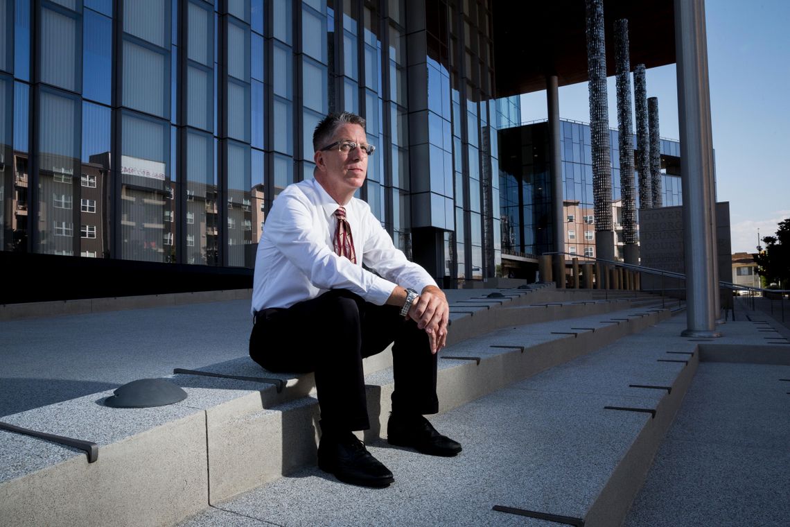 David Carroll, executive director of the Sixth Amendment Center, outside the Governor George Deukmejian Courthouse in Long Beach, California.