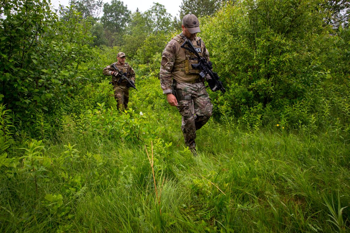 Law enforcement searching for escaped prisoners, Richard Matt and David Sweat, in Elsinore, New York.