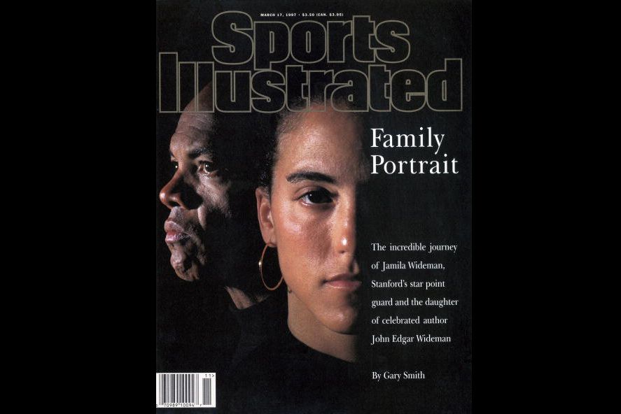 A Sports Illustrated front cover, titled “Family Portrait,” shows the face of a woman with medium skin tone looking toward the camera, and the side profile of a Black man in the background. 