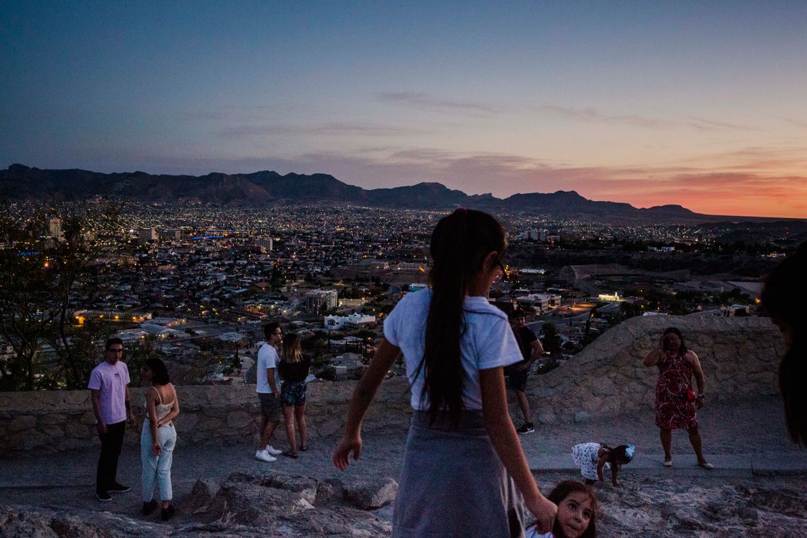 The bright lights of Juárez in the distance show the division between the two cities. Though they are tightly woven together, both by blood ties and economy, Juárez is much more densely populated.