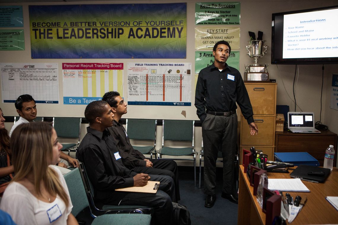 The job turned out to be a position selling kitchen knives on commission. Terrick showed up for training and introduced himself to the group. He said it was his first public speaking experience. 