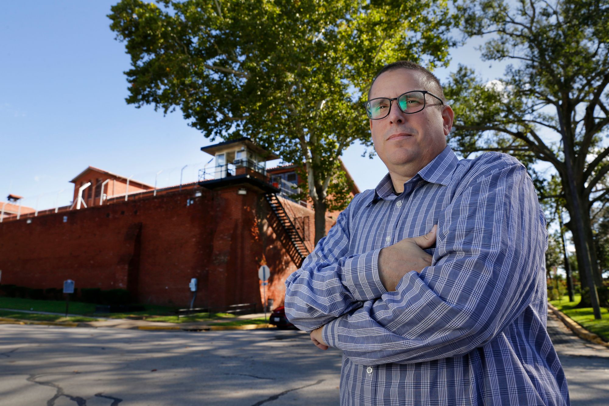 Lance Lowry, who recently retired after 20 years as a corrections officer, outside the Huntsville Unit in Texas.