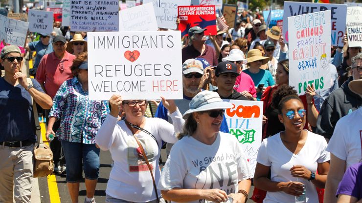 Protesters participated in an immigration rally and march in San Diego in June.  