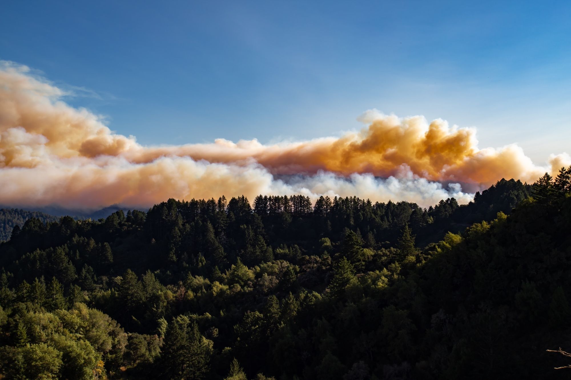 The CZU Lightning Complex fire, as seen from La Honda, California, on August 19, 2020. 