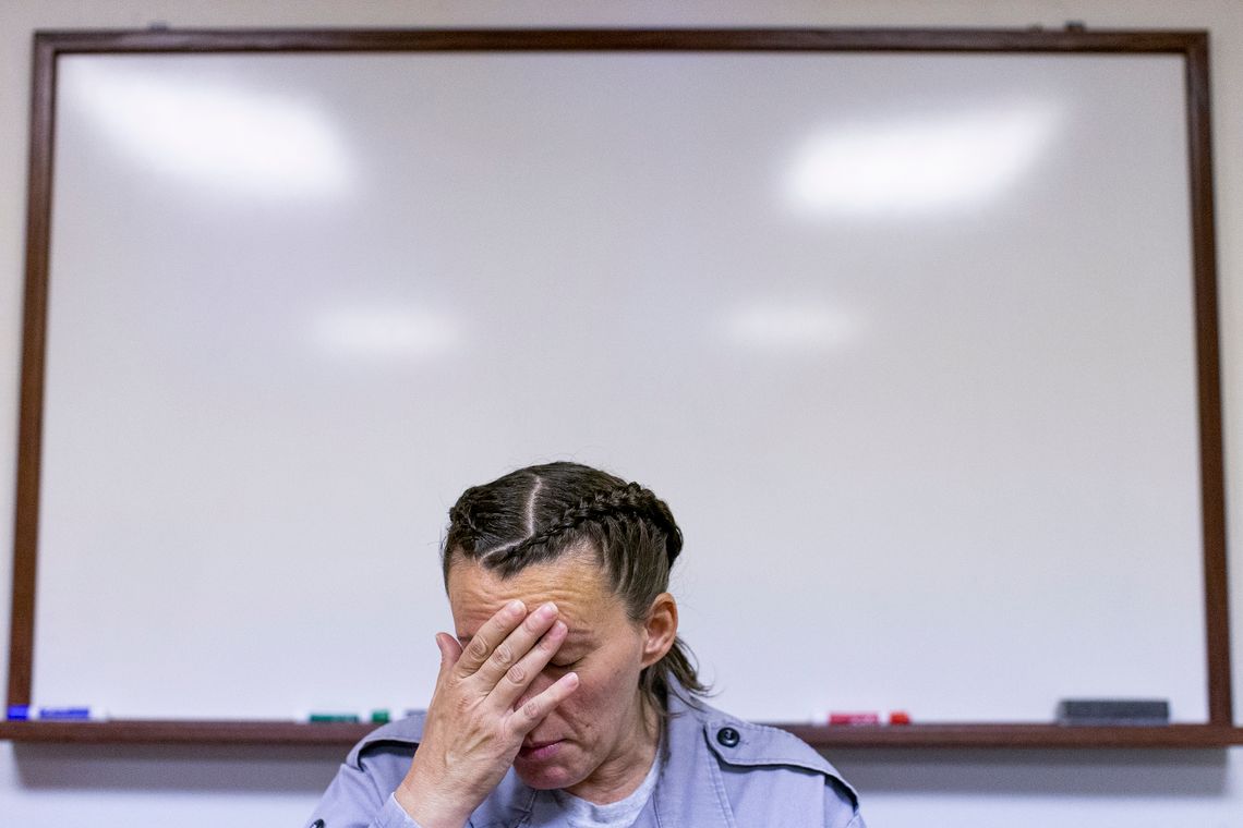 Tana Hackley pauses for a moment as she speaks the night before her release from prison.