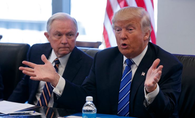 Sen. Jeff Sessions, R-Ala. meets with then-Republican presidential candidate Donald Trump in October. 