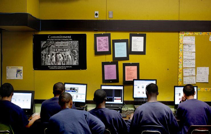 Teenagers spent free time on computers at the Alameda County Juvenile Justice Center’s Camp Wilmont Sweeney in San Leandro, Calif., in 2011.