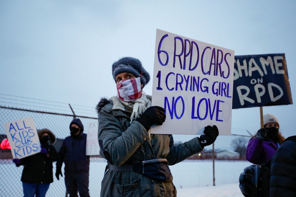 In February, people protested an incident where police handcuffed and pepper-sprayed a nine-year-old girl in Rochester, N.Y.