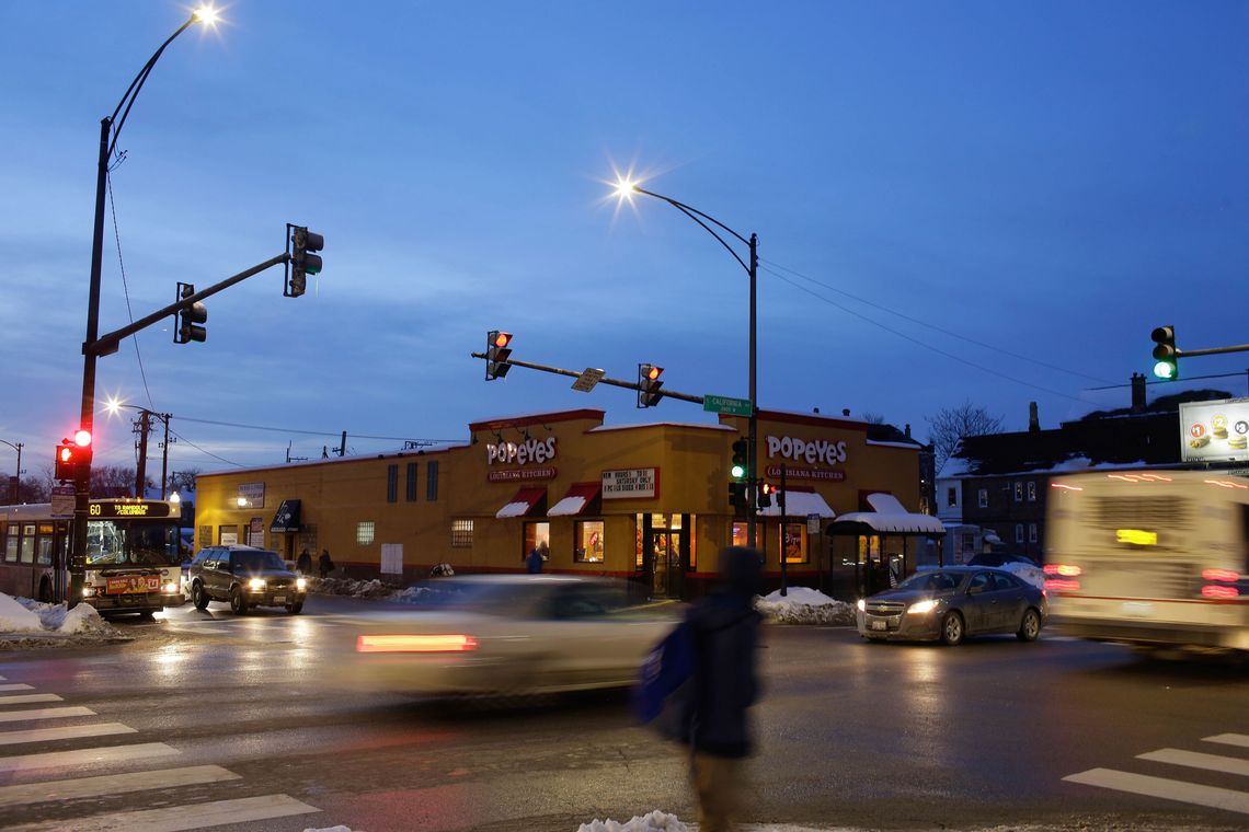 The Popeyes in Little Village, Chicago, was once a refuge for people just released from the Cook County Jail. 