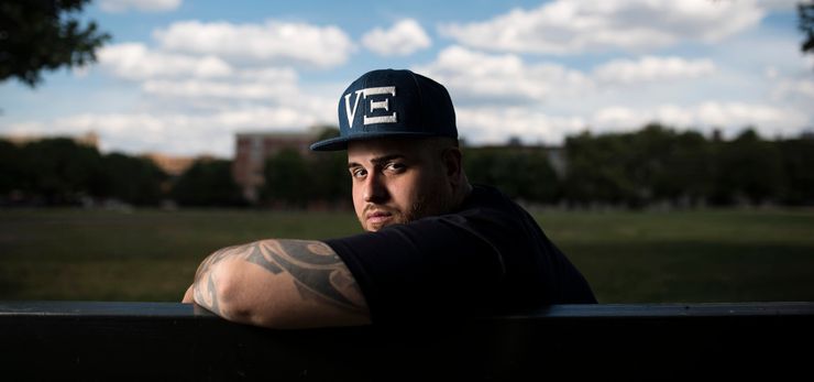 June 20, 2017 - New York, NY : Aaron Cedres poses for a portrait in Rainey Park, where he sometimes slept when he was homeless, in The Bronx on Tuesday afternoon, June 20. A felony assault charge related to a Sept. 2013 altercation outside the El Batey Lounge, where Cedres worked as a bouncer, upended the then-25-year-old’s life and left him homeless. The ordeal took a year and a half and 20 court appearances to clear up. In the end, the charges against Cedres were dismissed. CREDIT: Karsten Moran for The New York Times                              NYTCREDIT: Karsten Moran for The New York Times