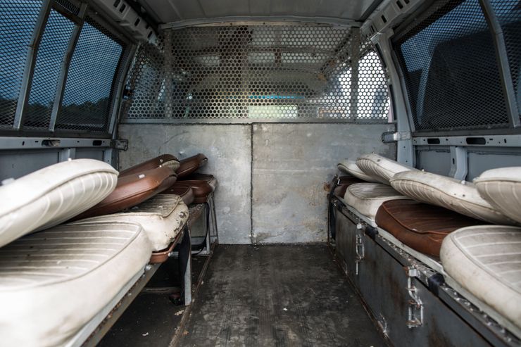 A prisoner transport van recently decommissioned by PTS, the company that is set to acquire U.S. Corrections on July 8, 2016.