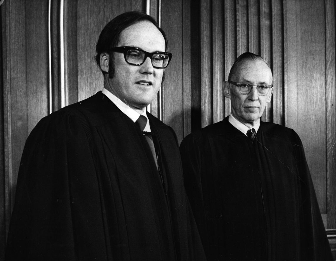 Associate Justices William Rehnquist and Lewis Powell, shown here shortly after they joined the court in 1972, were tasked several years later with deciding whether new state death penalty laws violated the Constitution.