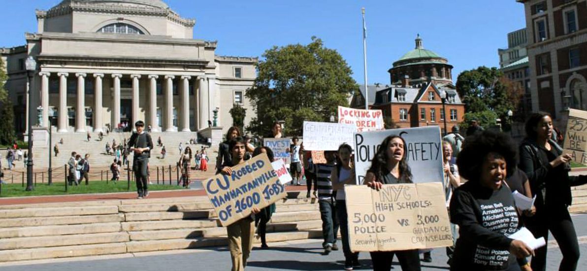 Members of Columbia Prison Divest protest at Columbia University in September.