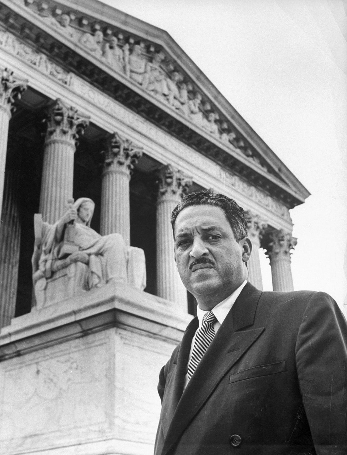 Thurgood Marshall outside the Supreme Court building in 1955. 