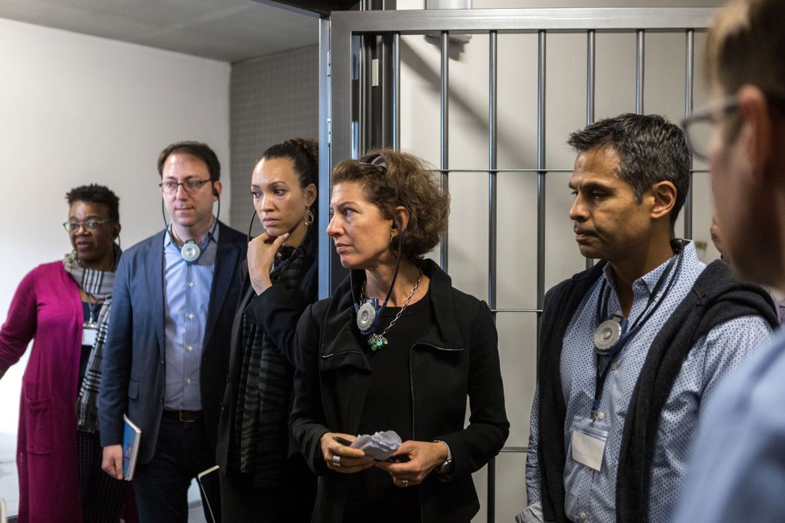 Amy Solomon, center, and the Vera Institute contingent at Heidering Prison in Berlin.