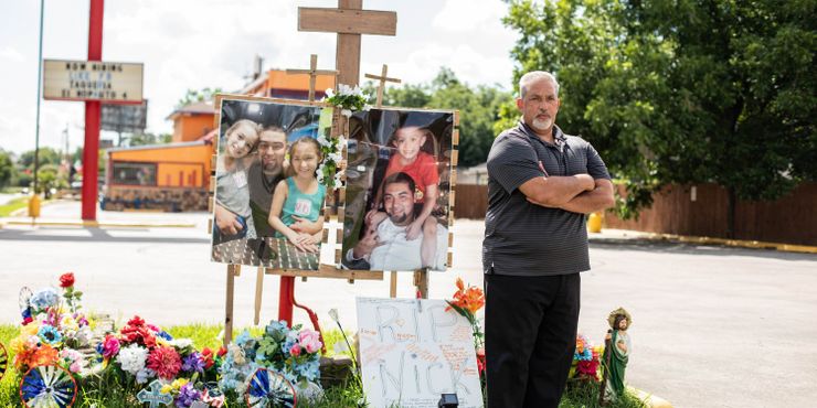 Joaquín Chavez at the memorial near the scene where his son, Nicolas Chavez, was killed by Houston police, in Houston, Texas.