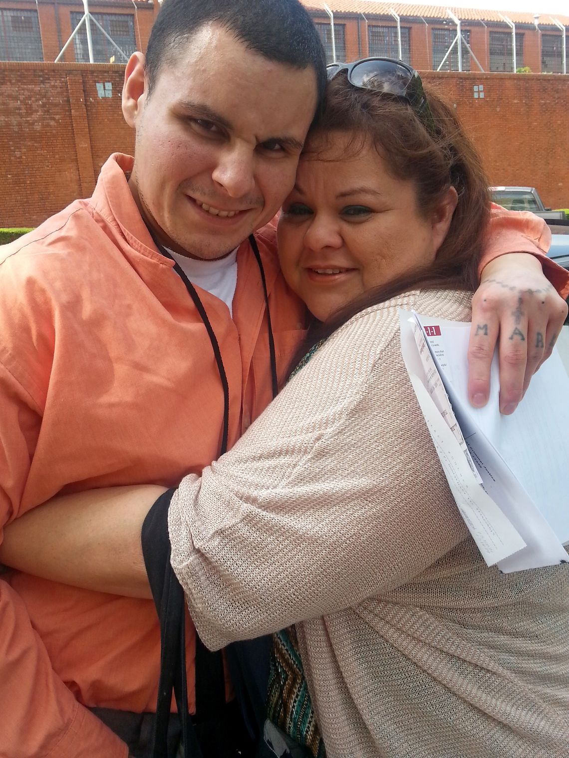 Sara Garcia with Mark on the day of his release from solitary and prison in July 2014. 