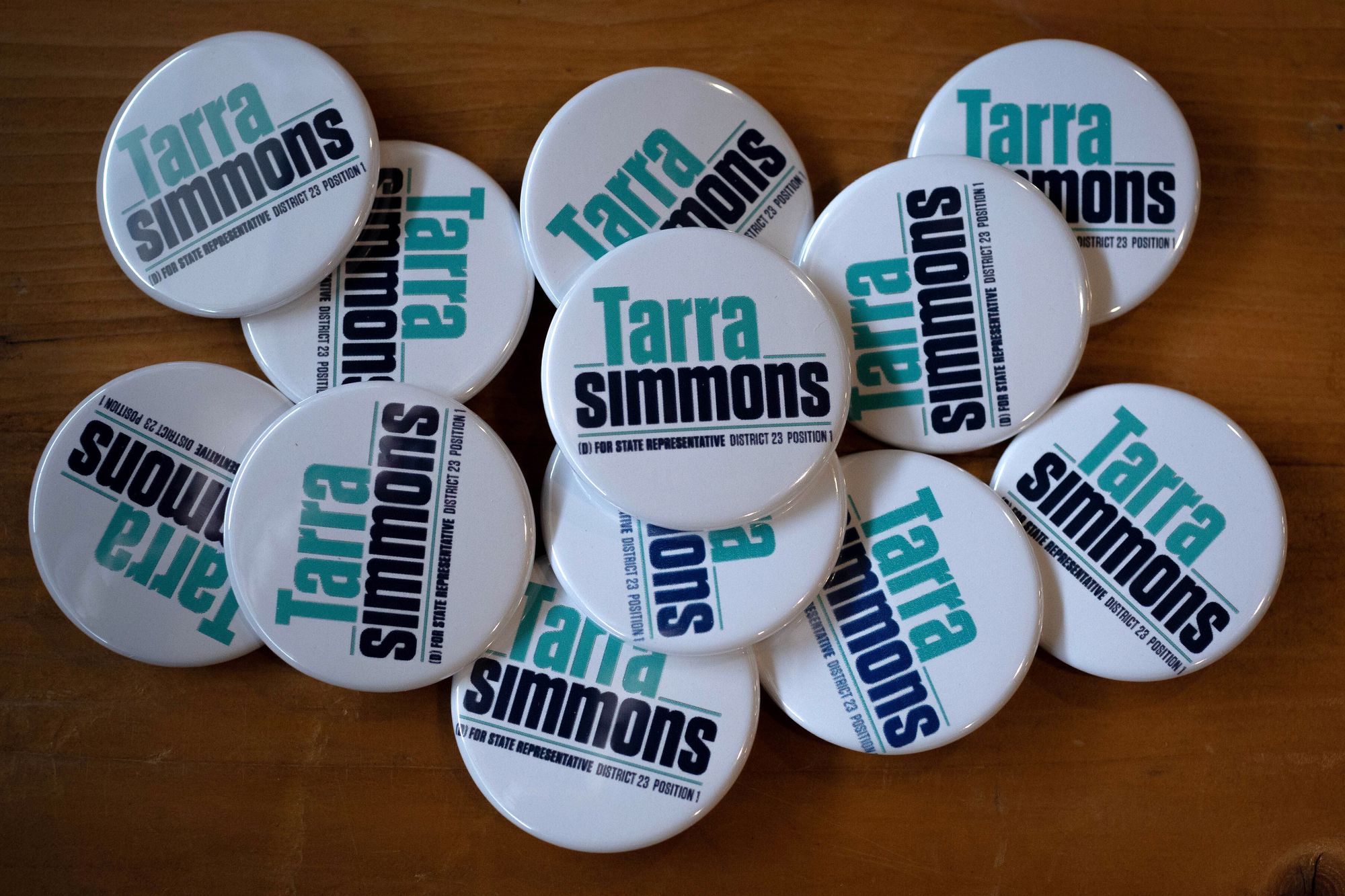 Buttons at a campaign event in Poulsbo, Wash., in November. 