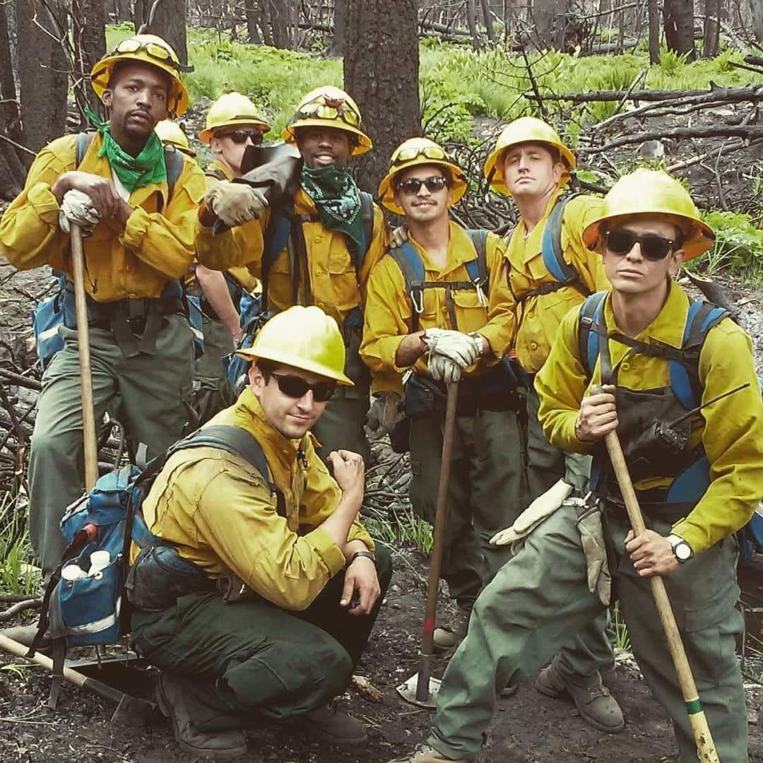 Brandon Smith, left, and members of a fire crew fought the Lake Fire in the San Bernardino National Forest in California in July 2015.