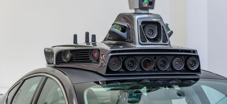 The cameras on a pilot model of a self-driving car are displayed at the Uber Advanced Technologies Center in Pittsburgh.