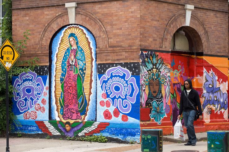 Murals in the Latino neighborhood of Little Village in Chicago.