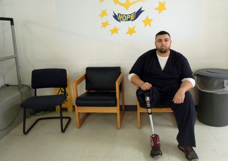 Mark is participating in the Rhode Island Department of Corrections medication-assisted treatment program. He lost his leg as a result of a drug overdose. 