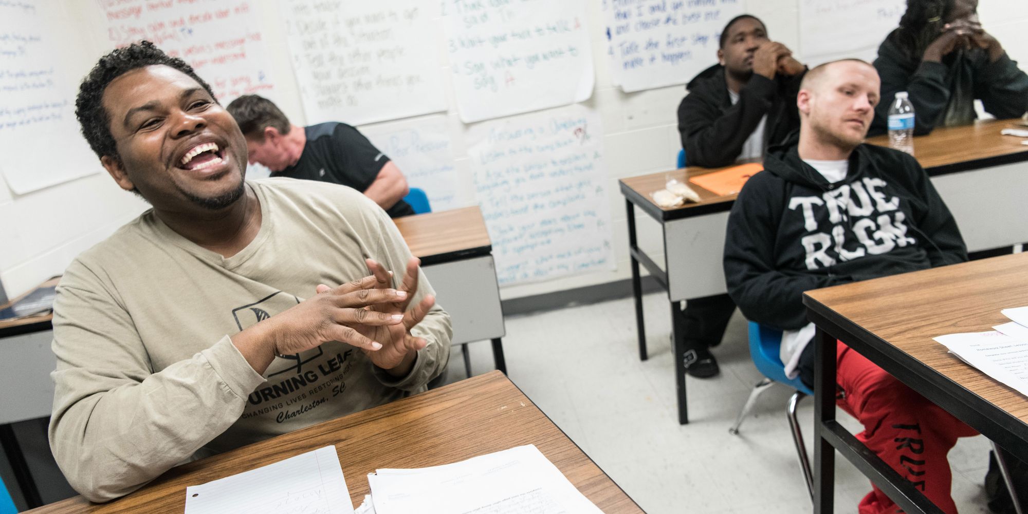 David Hayward attends a class at the Turning Leaf Project, a prisoner reentry program, in Charleston, S.C., in February.