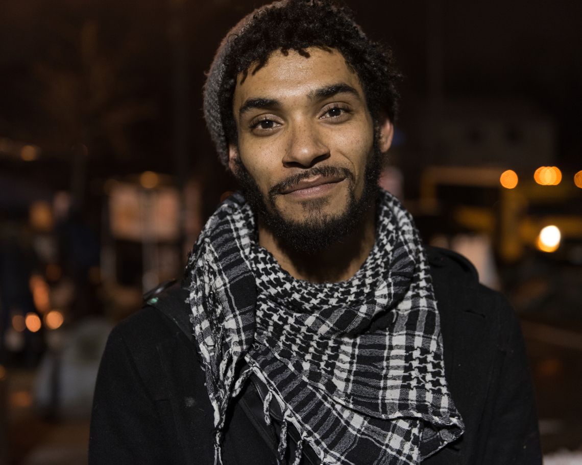 ENDURANCE: Jacob Ladda, 29, a “free agent of freedom,” joined the encampment on the first day.