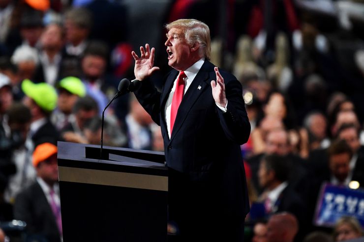 Republican presidential nominee Donald Trump delivers a speech at the Republican National Convention on July 21, 2016, in Cleveland. 