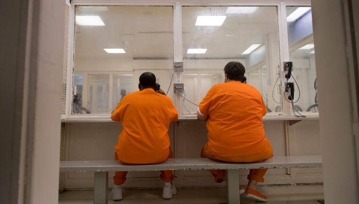 Inmates in the visitation area of Washington D.C.’s Central Detention Facility.