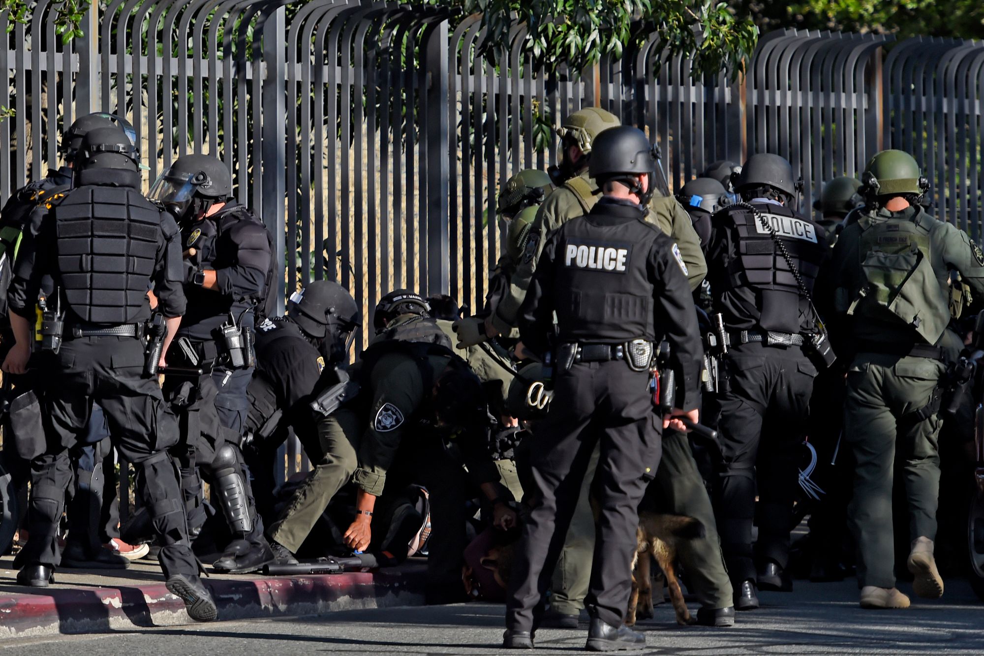 Police officers arrested a group of protesters that failed to disperse.