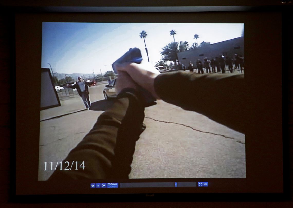 Footage from a Las Vegas police department body camera demonstration.