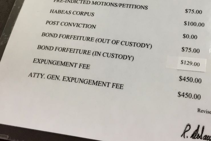 On the list of fees at the Shelby County Criminal Court, expungement is by far the most expensive. 