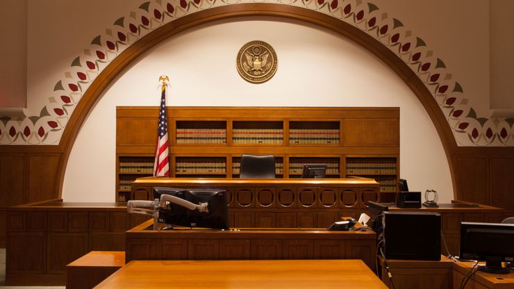 A courtroom in the U.S. District of Massachusetts’ John Joseph Moakley Courthouse in Boston, where Judge William Young sits.