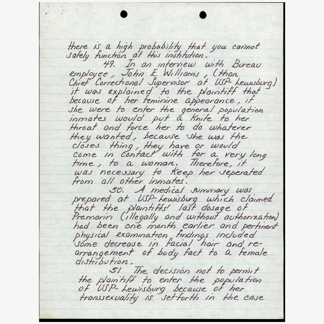 A scanned document from an amended complaint by Dee Farmer in 1991.