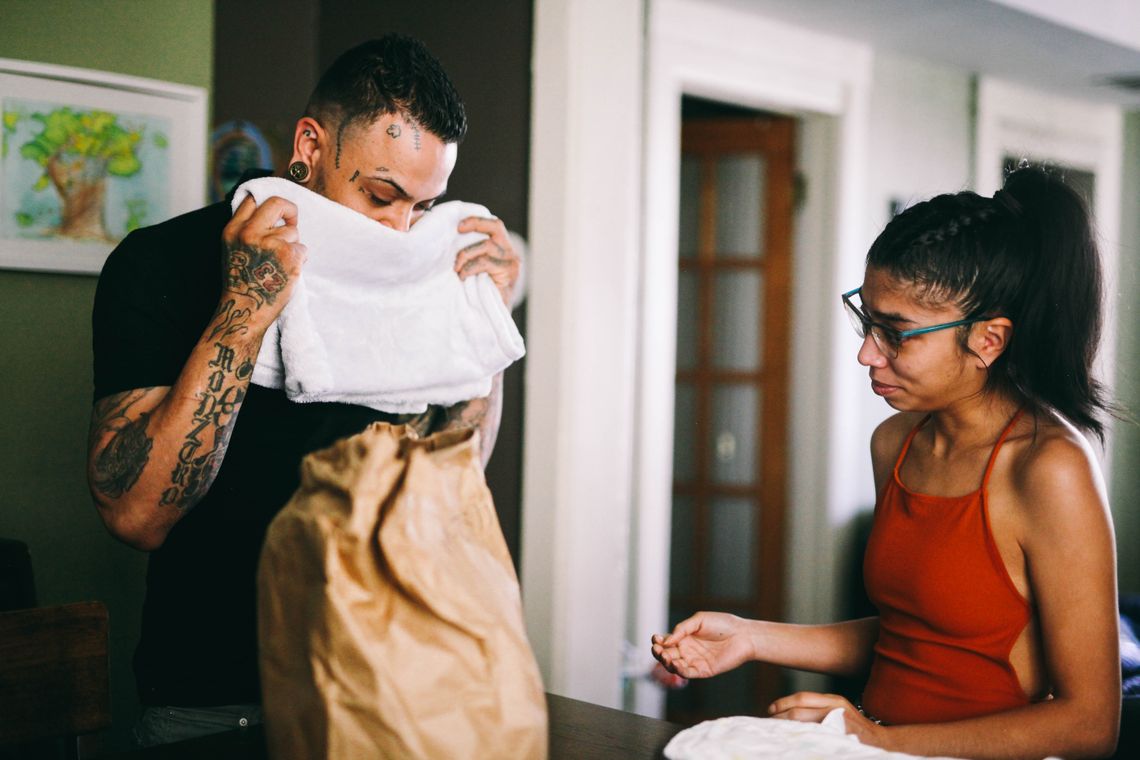 In July, Santiago held Elihu’s baby blanket as Galarza looked on. He hadn’t seen the blanket since he had been in jail.