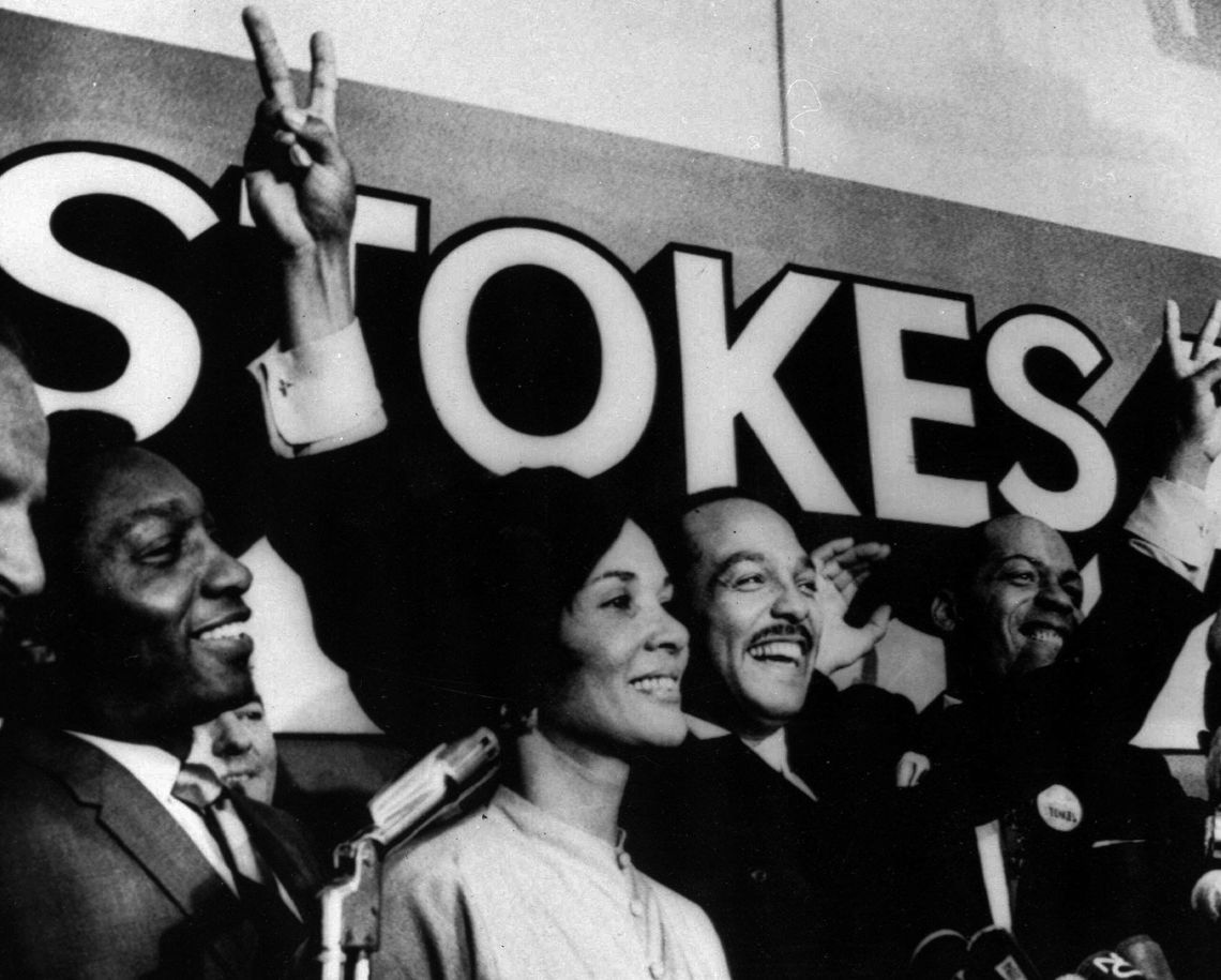 Cleveland Mayor Carl B. Stokes campaigning for a second term in 1969.
