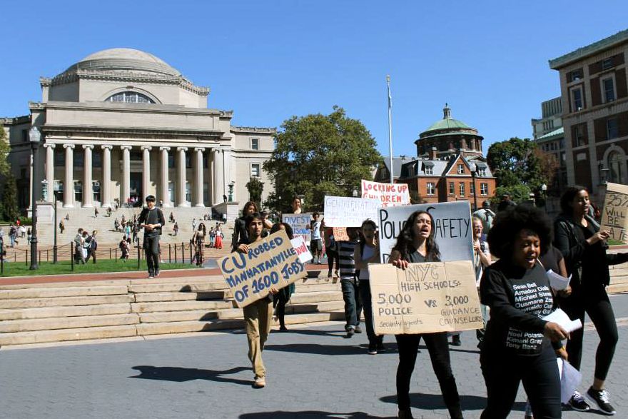 Members of Columbia Prison Divest protest at Columbia University in September.