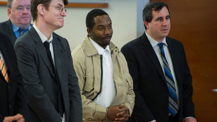 Steven Odiase, center, was convicted of killing a teenage boy in the Bronx in 2009. He was exonerated this year after defense attorneys discovered prosecutors had withheld key witness statements that could have helped prove Odiase’s innocence.