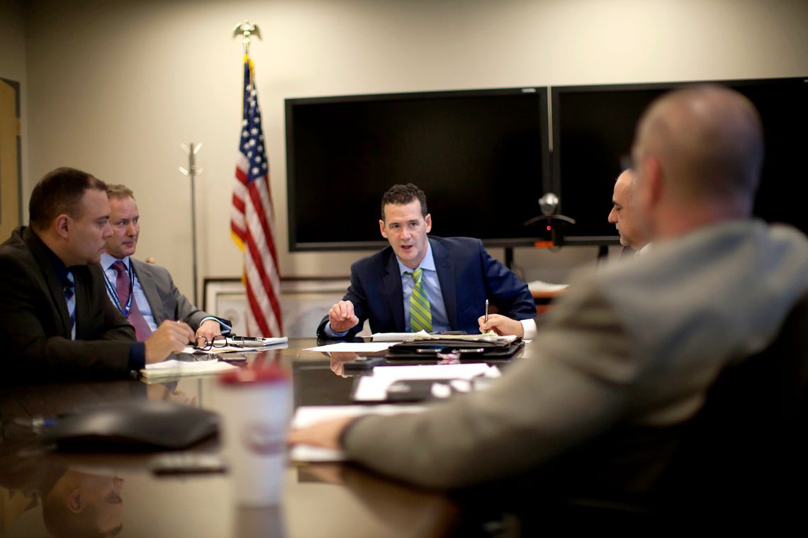 Stephen Maher, center, was hired in September 2014 to improve the correction department’s internal affairs unit.