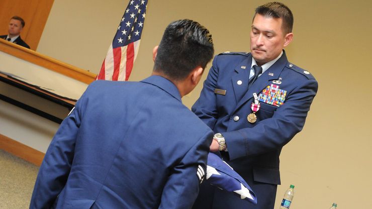 The Rev. Ronald Apollo at the flag folding ceremony for his retirement ceremony from the U.S. Air Force in 2017.