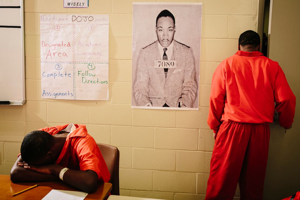 Students at the Travis Hill School inside of the Orleans Justice Center in New Orleans, in 2018.  