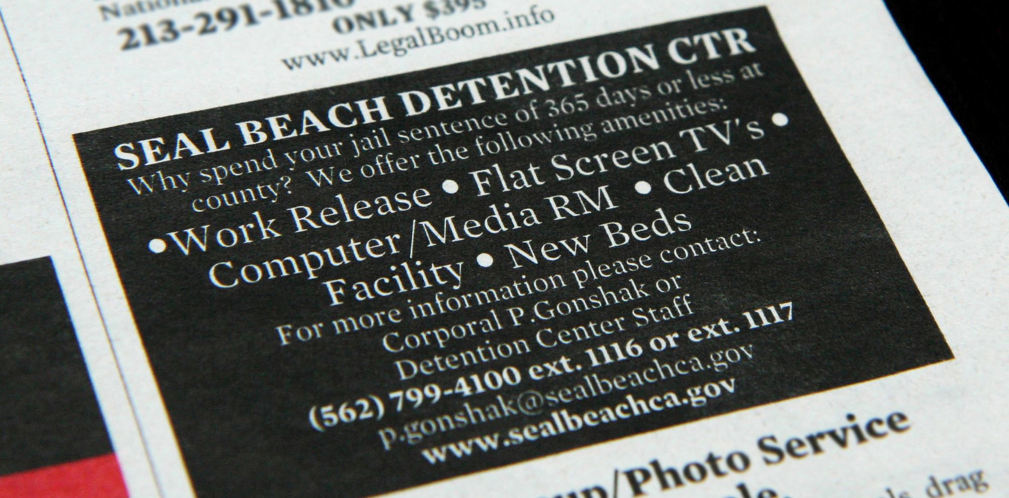 An advertisement placed in LA Weekly in 2013 for the pay-to-stay program at Seal Beach Detention Center.